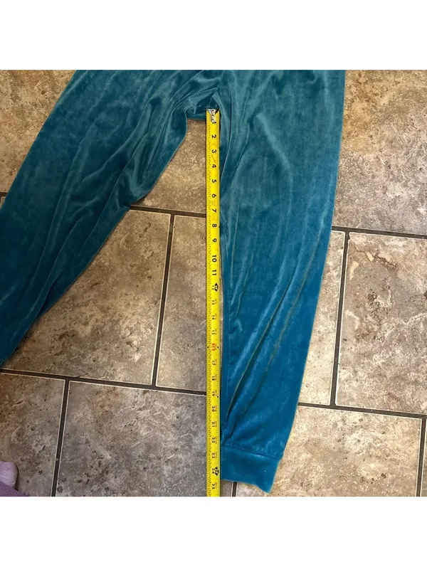 Y2K Juicy Couture Teal Velour Jogger Pants Size S Drawstring Track Pants - Image 3