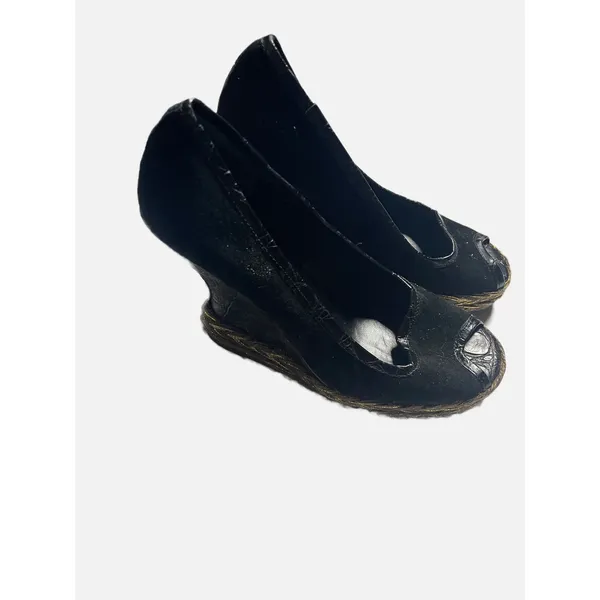 Hollywould Lexington Wedges Women 36 Black Suede Croc Peep Toe Platform Heels - Image 5