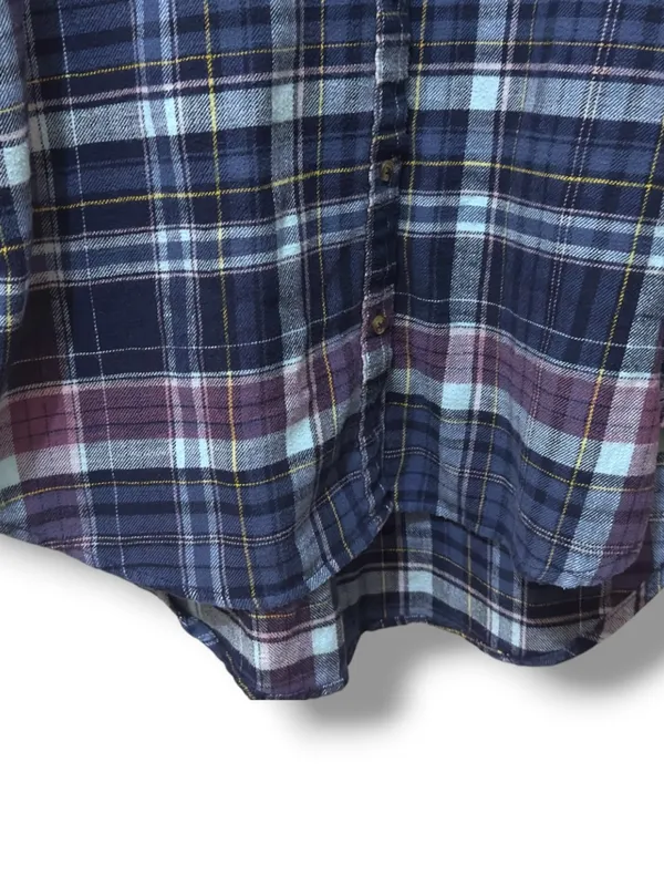Aerie | EUC Cotton Navy & Purple Plaid Flannel Oversized Button-Down Shirt (S/M) - Image 8