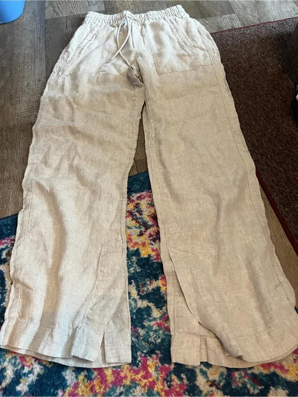 Athleta Beige Linen Wide-Leg Drawstring Pants - Image 4