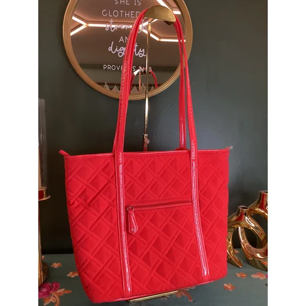 Vera Bradley Bright Red‎ Quilted Tote Bag with Patent Accents and Scarf Detail - Image 2