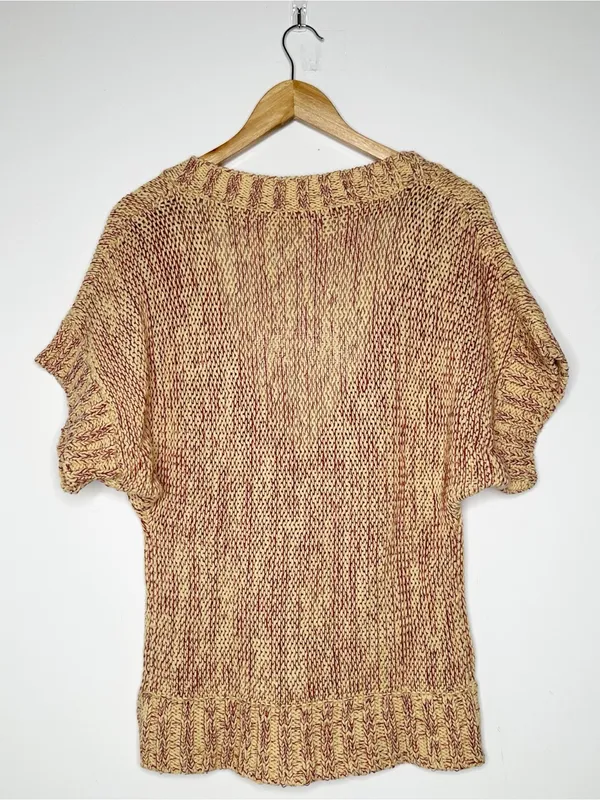 Free People Deep V-Neck Grommet Short Sleeve Chunky Knit Sweater Small - Image 7