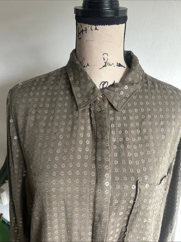 Anthropologie Maeve Sequin Button Down Top Size Large NWT - Image 5