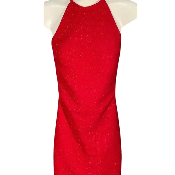 Jovani NWT Sz.00 Red Glitter Knit Backless Bodycon Party Formal Cocktail Dress - Image 14