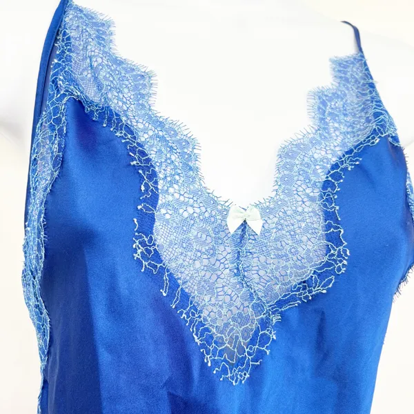 Victoria's‎ Secret Womens Blue Satin Lace Trim Romantic Coquette Slip Dress S - Image 2