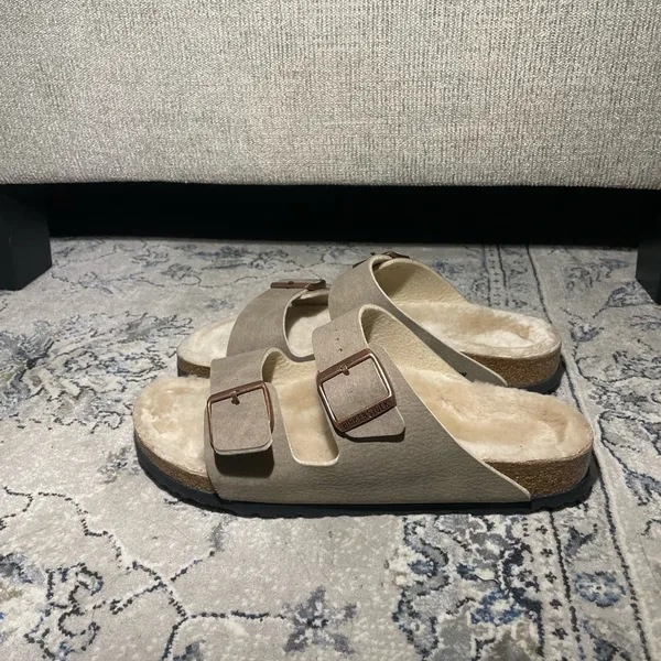 Birkenstock Arizona Shearling Desert Dust Gray Taupe Sandals - Image 10