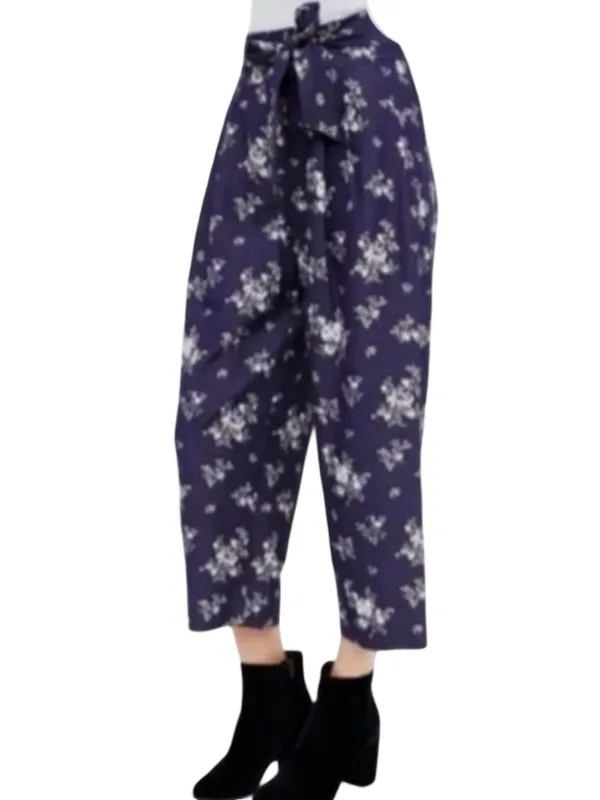 Club Monaco 2 Navy Floral wide leg cropped culottes Palazzo high-rise pleated - Image 5