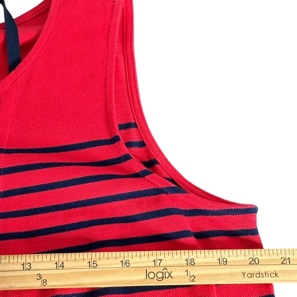Talbots Shift Dress Size L Red Navy Striped Lace Up Knit Nautical Preppy‎ - Image 8