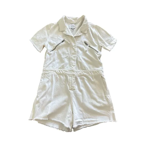 Pistola Candice Romper Medium White Snap Front Utility Denim‎ Casual Zip Pockets - Image 2