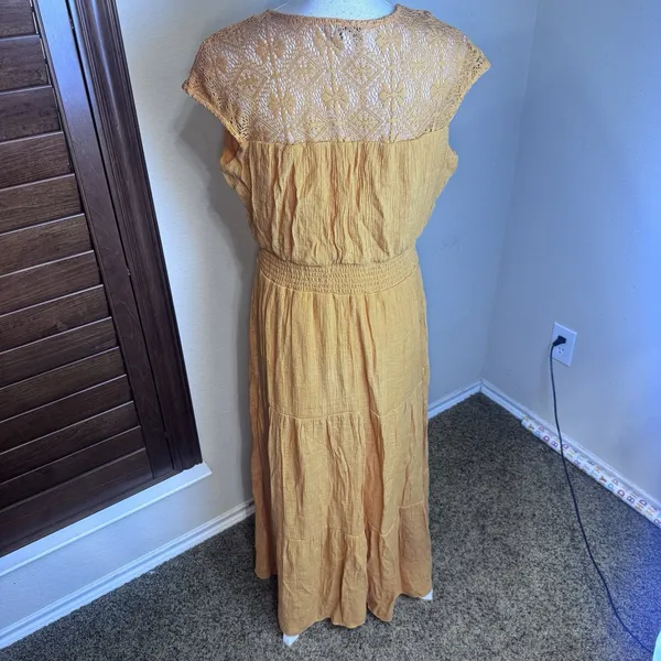 Luxology Gauzy Maxi Dress Sz L Orange Smocked Waist Ruffled Tiered Gypsy Boho - Image 5
