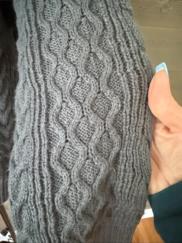 Cable Knit V-Slit Turtleneck Sweater in Gray - Image 4