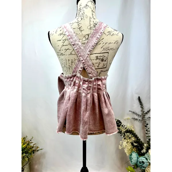 Free People Marina Denim Babydoll Crop Top Distressed Purple XL - Image 14