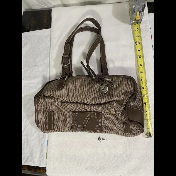 The Sak Woven Crochet Shoulder Bag Brown Taupe Satchel Purse Zip Top - Image 3