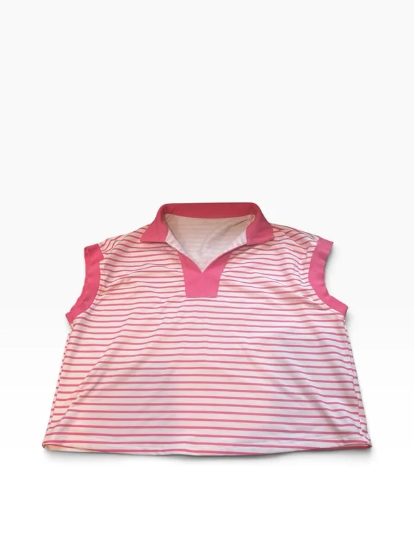 Fisoew Striped 2-Piece Knit Set Large Pink/White Collared Top Drawstring Skort - Image 4