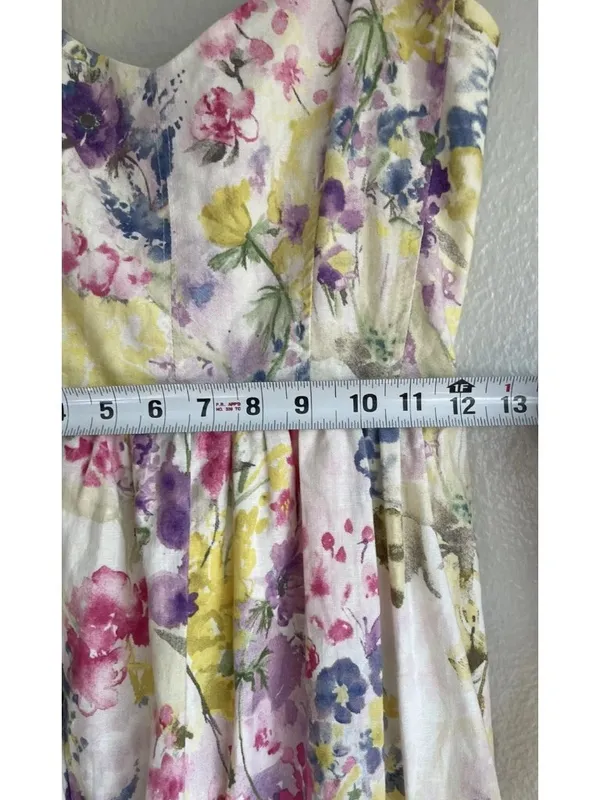 H&M Linen Blend Floral Maxi Sweetheart Strappy Summer Cottagecore Sz XS - Image 7