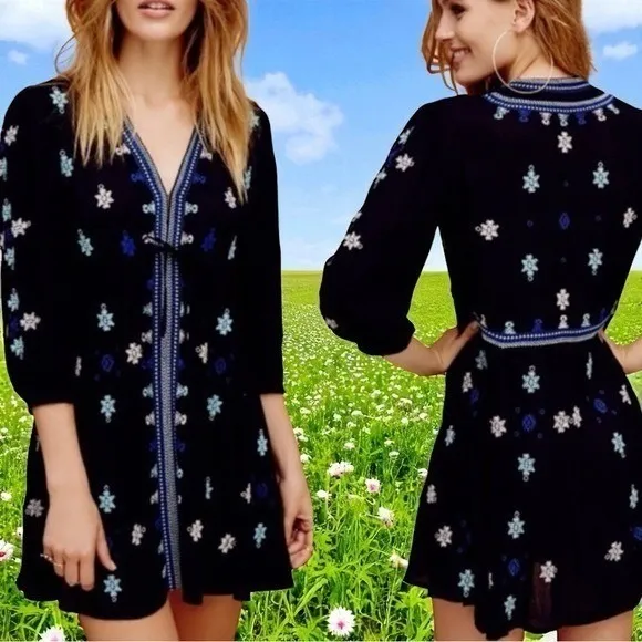 Free People Stargazer Floral Embroidered Gauze Boho Garden Mini Dress Dainty S - Image 2