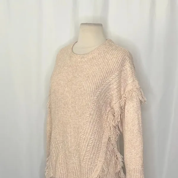 By ANTHROPOLOGIE Josey Fringe Sweater Marled Pink Pink Crew Neck Wool Small - Image 6