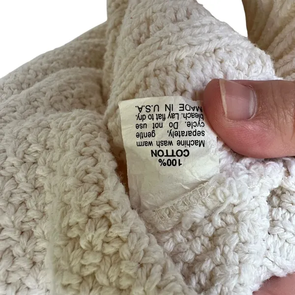 Vintage 90s Fisherman Style Cable‎ Knit Turtleneck Sweater Ivory Cotton USA L - Image 7