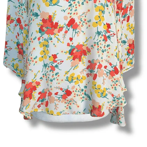 Zara‎ Basic Top Floral Chiffon Blouse Open Back Deep Vneck Flowy Boho Spring XS - Image 7
