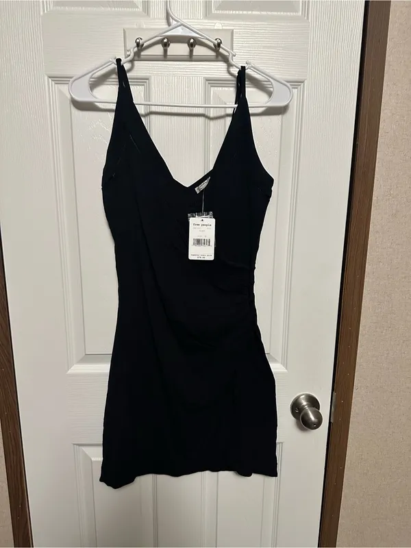 Free People Black Wrap-Front Spaghetti Strap Mini Dress - Image 4