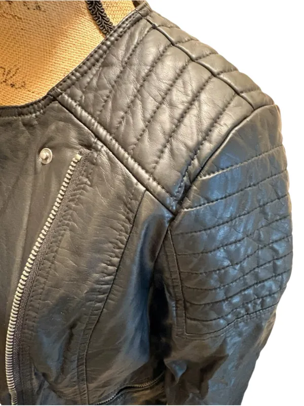Free People Faux-Leather Quilted Moto Jacket Women's Size 6 (oversized) NWT - Image 6