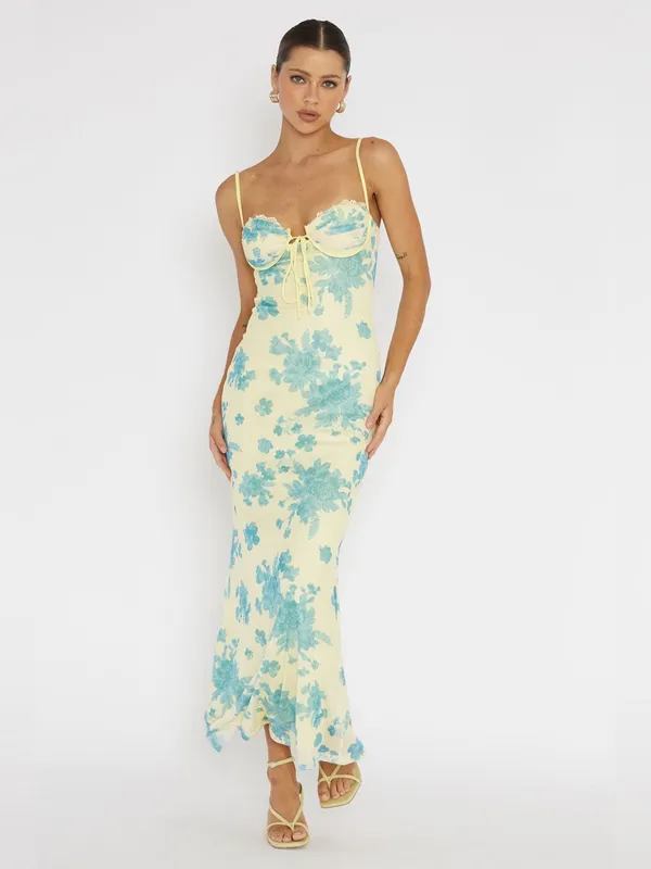 Selfie Leslie Fortune Lace Trim Floral Mesh Midi Dress Womens XL EUC - Image 3