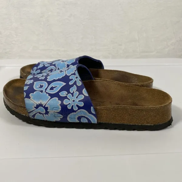 Birkis by Birkenstock Slide Sandals Blue Flower‎ Womens Size 38 Narrow W7 - Image 10