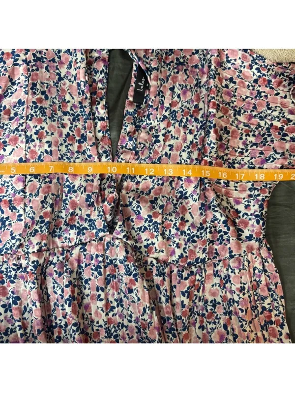 Lulus Express Yourself Blush Pink Floral Print Satin Babydoll mini Dress medium - Image 12