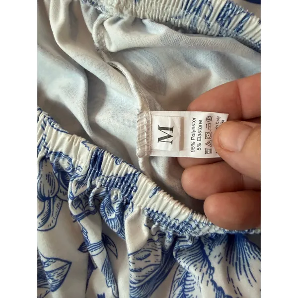 Blue White Floral Pajama Set Medium Button Front Shorts Lounge Sleepwear - Image 11