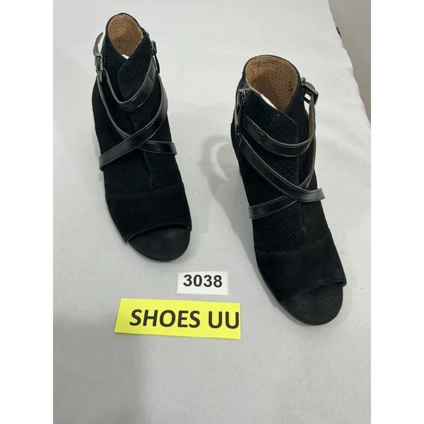 Womans Franco Sarto L Fantana 8 M Black Open Toe Zip Strappy Heel Ankle Boots - Image 2