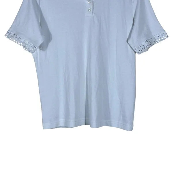 Blair Eyelet Lace Trim Solid Polo Shirt White Cottagecore Coquette Size M - Image 3