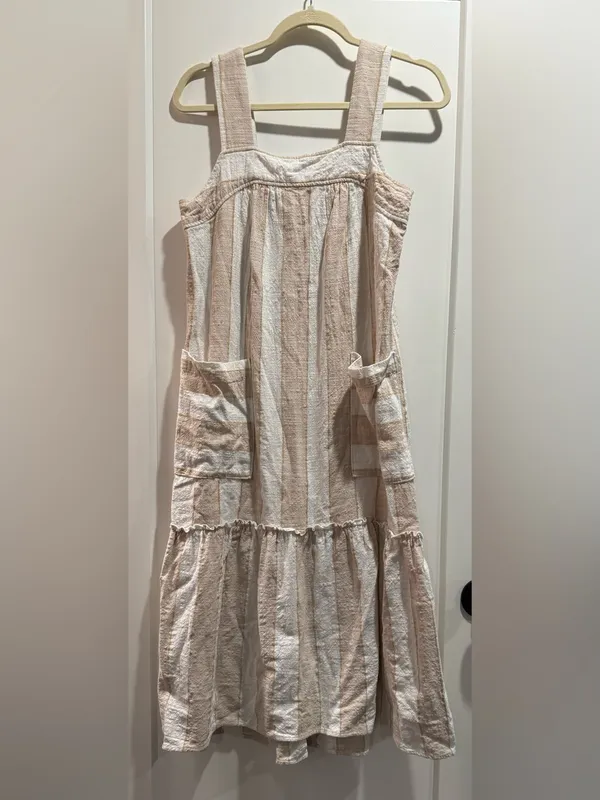Anthropologie Maeve Tan Tonal Striped Cotton‎ Midi Sundress Size Small - Image 2