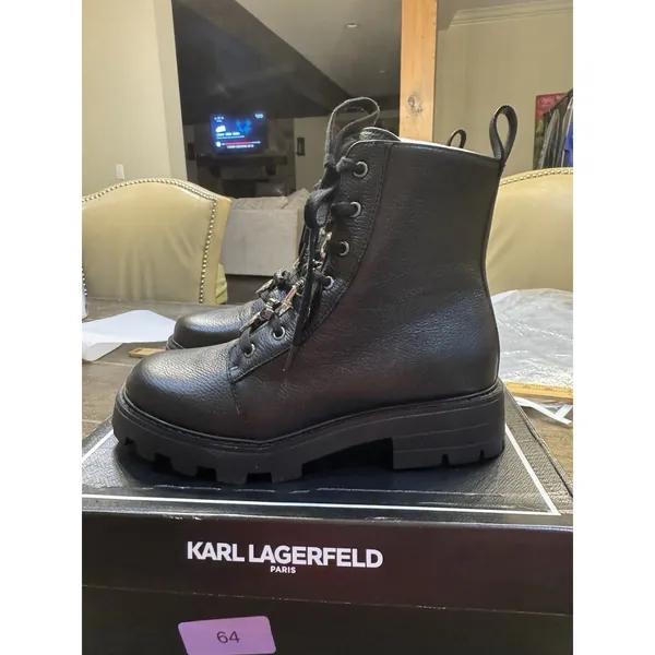 Karl Lagerfeld Paris Mela Combat Boots Black Leather Size 7 - Image 4