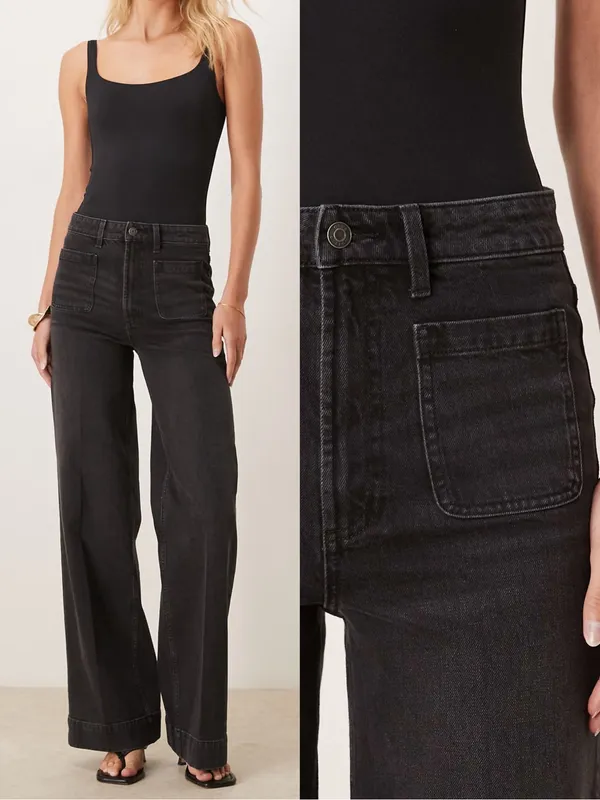 NWT ASOS Tall High Waist Wide Leg Jeans Front Patch Pockets Sz 32 🧡🍄 - Image 2