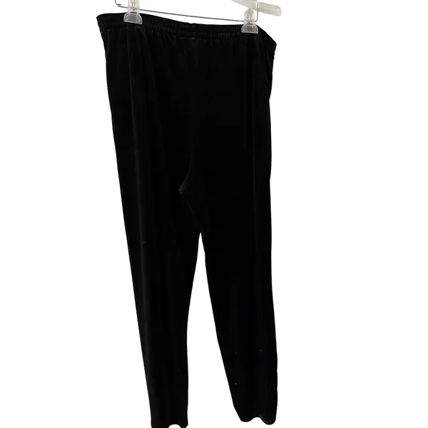 Impressions Lifestyle Women‎ Black Velvet Elastic Waist Straight Leg Pants Large - Image 3