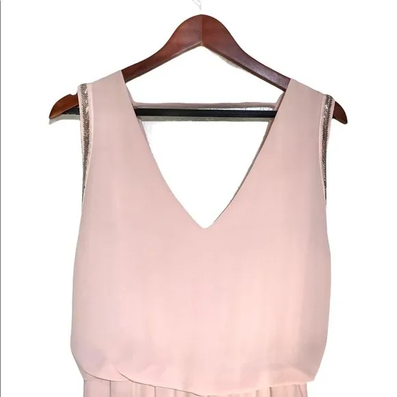 BCBGMaxazria Marlynn Sleeveless Sequin Trim Chiffon Maxi Dress Dusty Pink XXS - Image 4