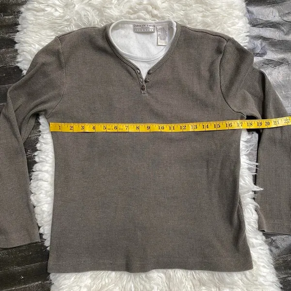 Carolyn Taylor Brown Waffle Knit Long Sleeve Faux Double Layered Y2k Grunge Alt - Image 7
