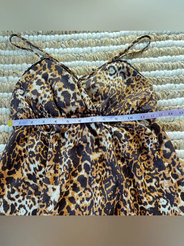 Y2K Leopard Print Spaghetti Strap Babydoll Flowy Top with black lace trim I - Image 5