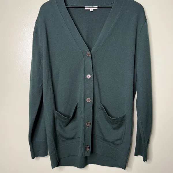 Madewell Merino Wool Boyfriend Cardigan Sweater Luxury Forest Green Size Medium - Image 4