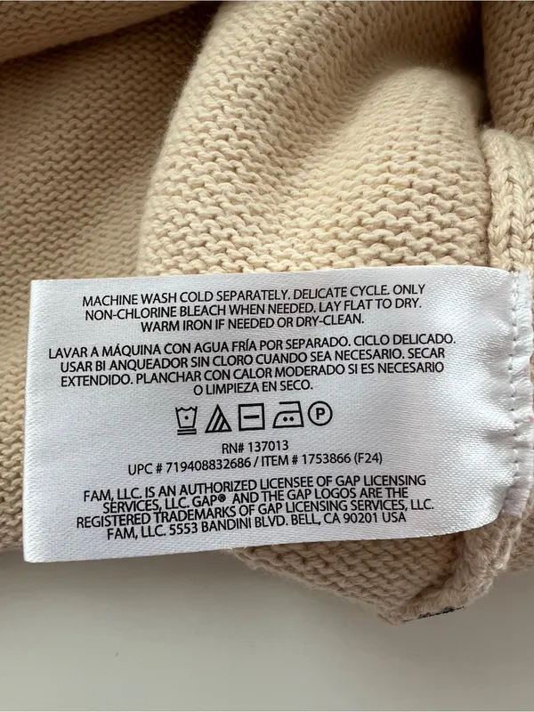 GAP Beige 100% Cotton Cropped Knit Sweater Roll Hem Long Cuffs M - Image 6