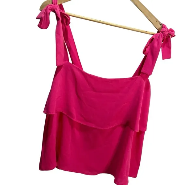 Entro Pink Layered Tank Top S Blouse Tie Straps‎ Girly Flowy - Image 2
