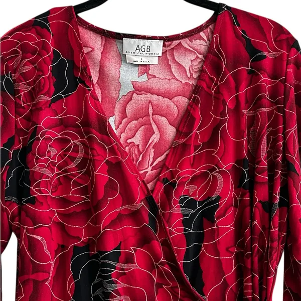 Vintage AGB California Blouse Red Gold Metallic Floral Whimsigoth Fairy Grunge - Image 2
