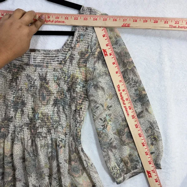 Free People XS Smocked Floral Sheer Peasant Ever After Top Boho Romantic Cottage - Image 9