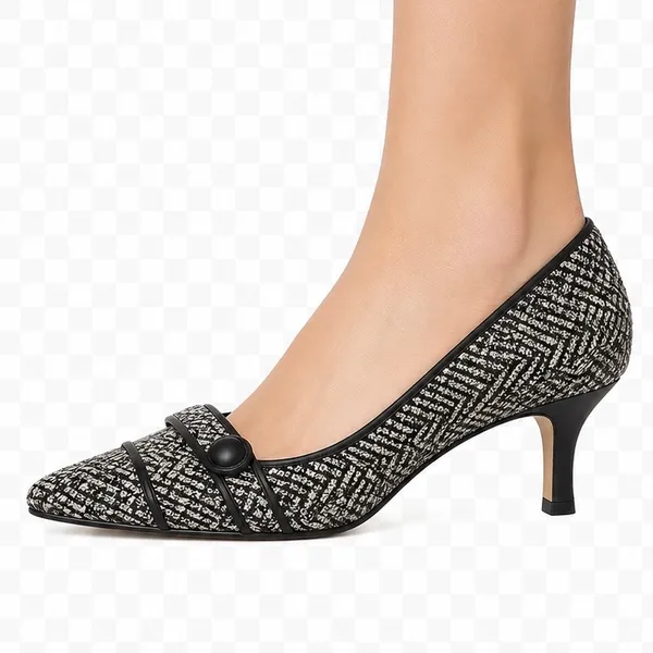 Ann Taylor Black White Tweed Kitten Heel Pointed Toe Pumps Women’s 8.5M - Image 2