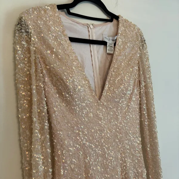 NWT Ashley Lauren Sz 2 Powder‎ Sequin Short Dress V Neck Formal Pageant Prom - Image 5