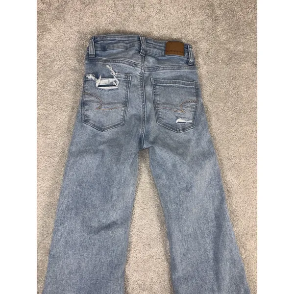American Eagle‎ Jeans Womens 000 Short Light Wash Super Hi-Rise Flare Distressed - Image 7