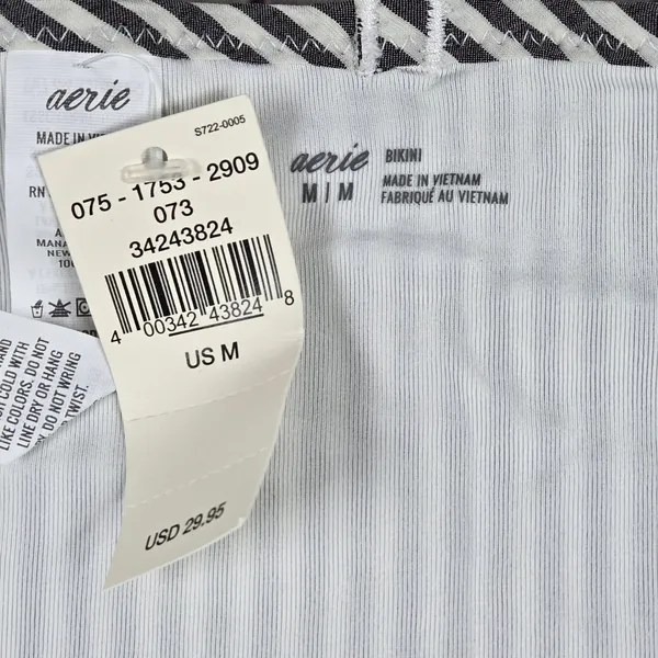 Aerie Bikini Bottoms Black White‎ Stripe Ruffle Gingham Size M - Image 5