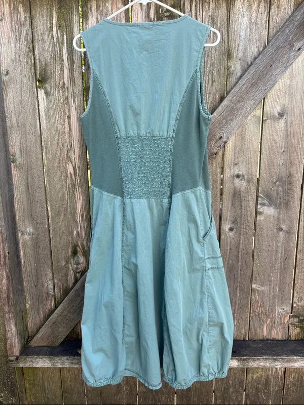 EUC XCVI WEARABLES Gibbon Tank Dress Bubble Hem Sleeveless V Neck Green Large - Image 11