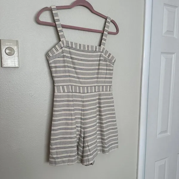 Anthropologie Paper Crown Womens S Romper Lined Shorts Zipper Jumper Cream Navy - Image 3