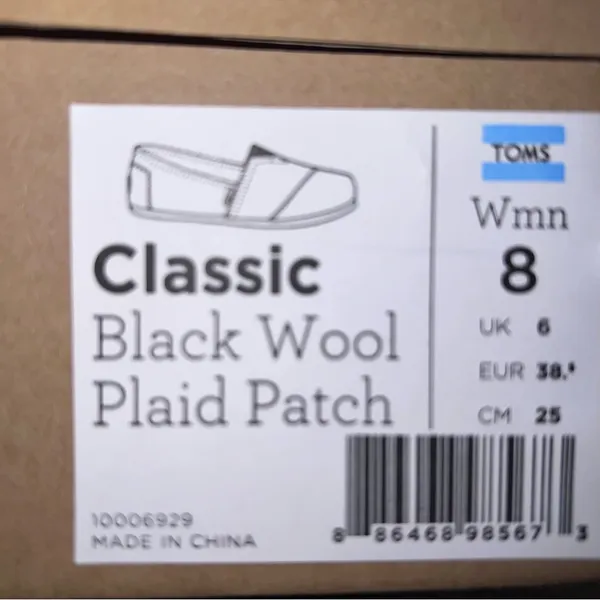 Toms Classic Women's Black Wool Plaid Patch Slip-On Flats Loafers-Size 8 - Image 7